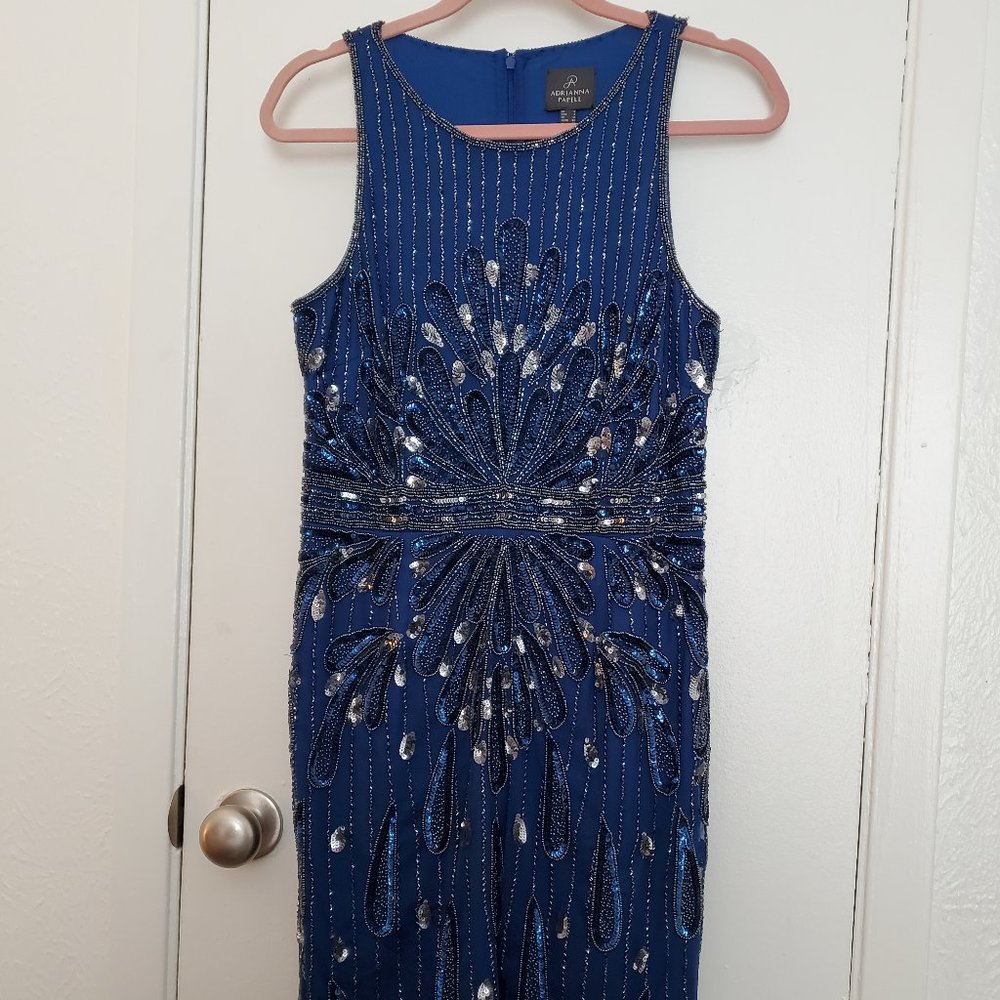 ADRIANNA PAPELL HALTER BEADED COCKTAIL DRESS 8 $229 BNWT